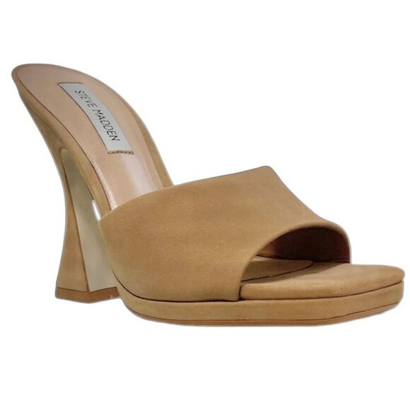 STEVE MADDEN LIPA Sculpted Heel Slip On Dress Sandals Camel Nubuck - Picture 1 of 7